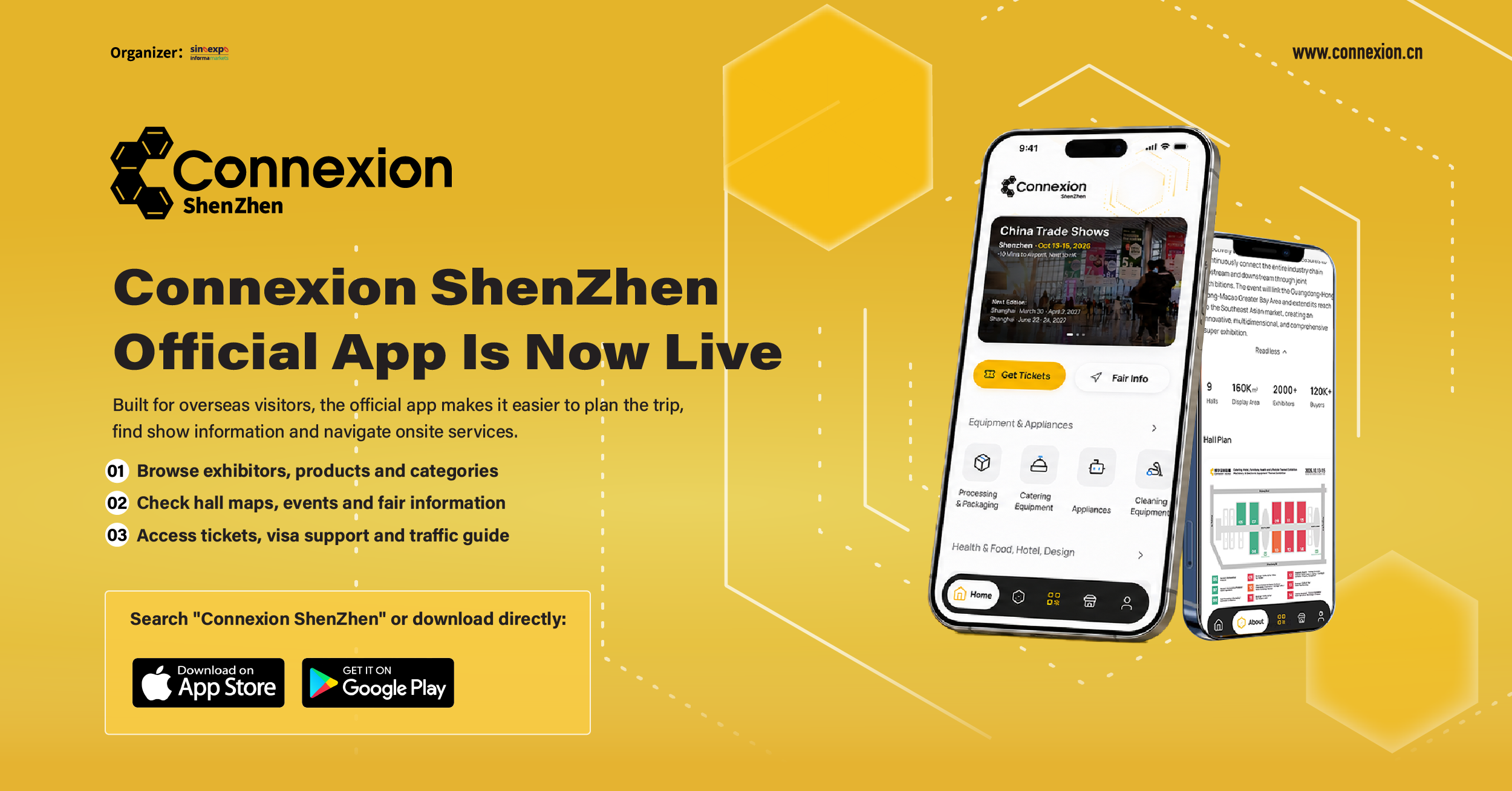 Connexion ShenZhen Official App is now live, with app features and two phone previews